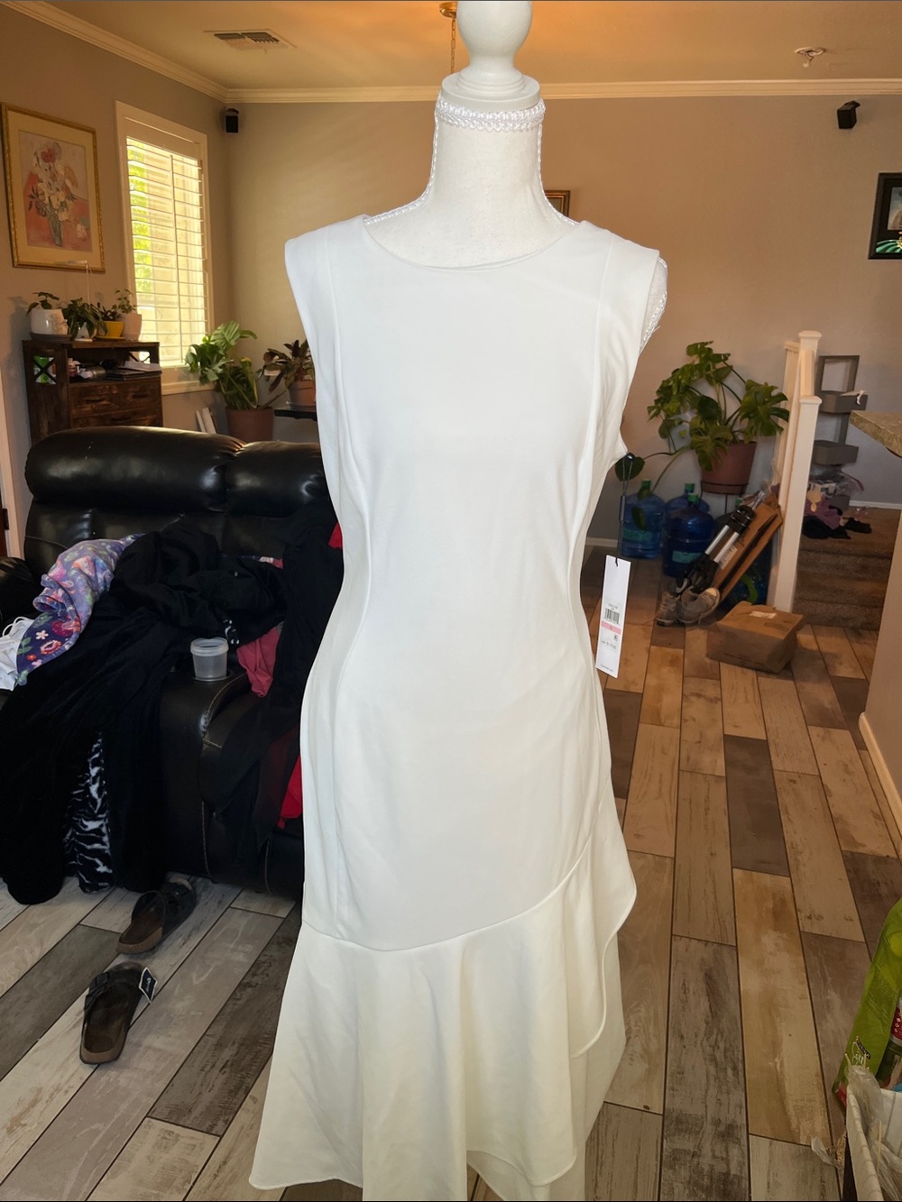 Calvin Klein White Sleeveless Midi Dress